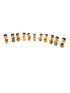 Vintage Sevi Italy Wooden Angel Band Hand-Painted Figurine Ornaments Set of 11